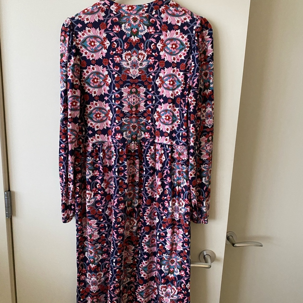 Boden Floral Jersey Midi Dress 10L | Long Sleeve V-Neck | Cotton TENCEL - Picture 2 of 11